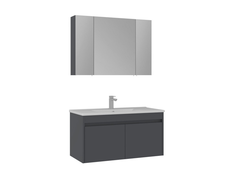 Zestaw szafki pod umywalkę z lustrem (2 elementy) „Side 100 v3” – 100 x 45 x 52 cm – matowy antracyt