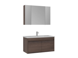 Zestaw szafki pod umywalkę z lustrem (2 elementy) „Side 100 v3” – 100 x 45 x 52 cm – orzech
