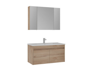Zestaw szafki pod umywalkę z lustrem (2 elementy) „Side 100 v3” – 100 x 45 x 52 cm – dąb
