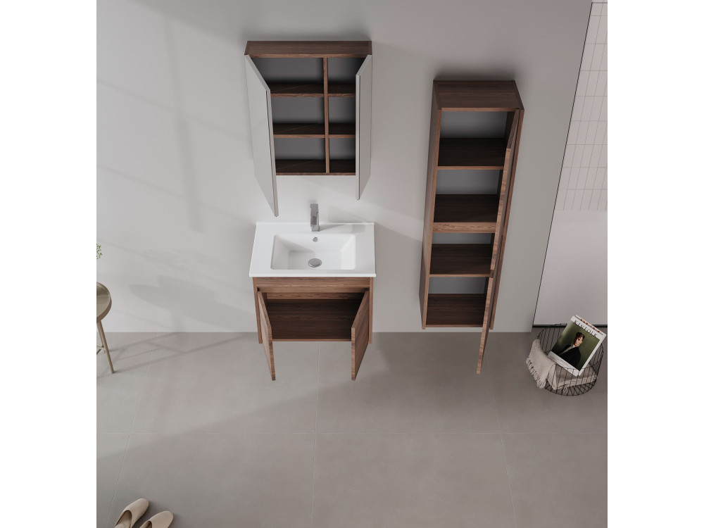 Szafka pod umywalkę „Side 65 v2” – 65 x 45 x 52 cm – ciemny orzech