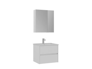 Zestaw szafki pod umywalkę z lustrem (2 elementy) „Side 65 v2” – 65 x 45 x 52 cm – matowa biel