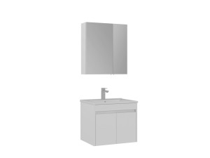 Zestaw szafki pod umywalkę z lustrem (2 elementy) „Side 65 v2” – 65 x 45 x 52 cm – matowa biel