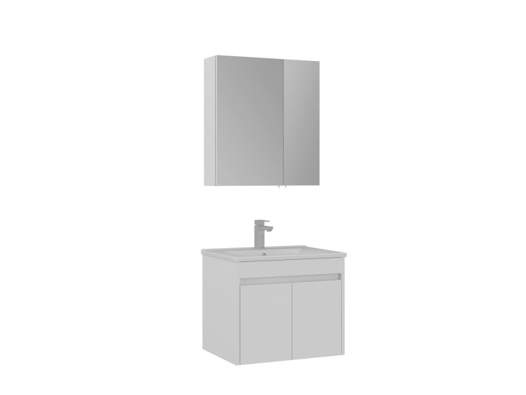 Zestaw szafki pod umywalkę z lustrem (2 elementy) „Side 65 v2” – 65 x 45 x 52 cm – matowa biel