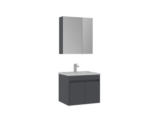 Zestaw szafki pod umywalkę z lustrem (2 elementy) „Side 65 v2” – 65 x 45 x 52 cm – matowy antracyt