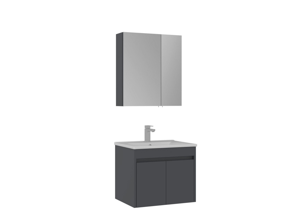 Zestaw szafki pod umywalkę z lustrem (2 elementy) „Side 65 v2” – 65 x 45 x 52 cm – matowy antracyt