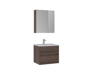 Zestaw szafki pod umywalkę z lustrem (2 elementy) „Side 65 v2” – 65 x 45 x 52 cm – orzech