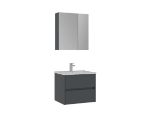 Zestaw szafki pod umywalkę z lustrem (2 elementy) „Side 65 v2” – 65 x 45 x 52 cm – matowy antracyt