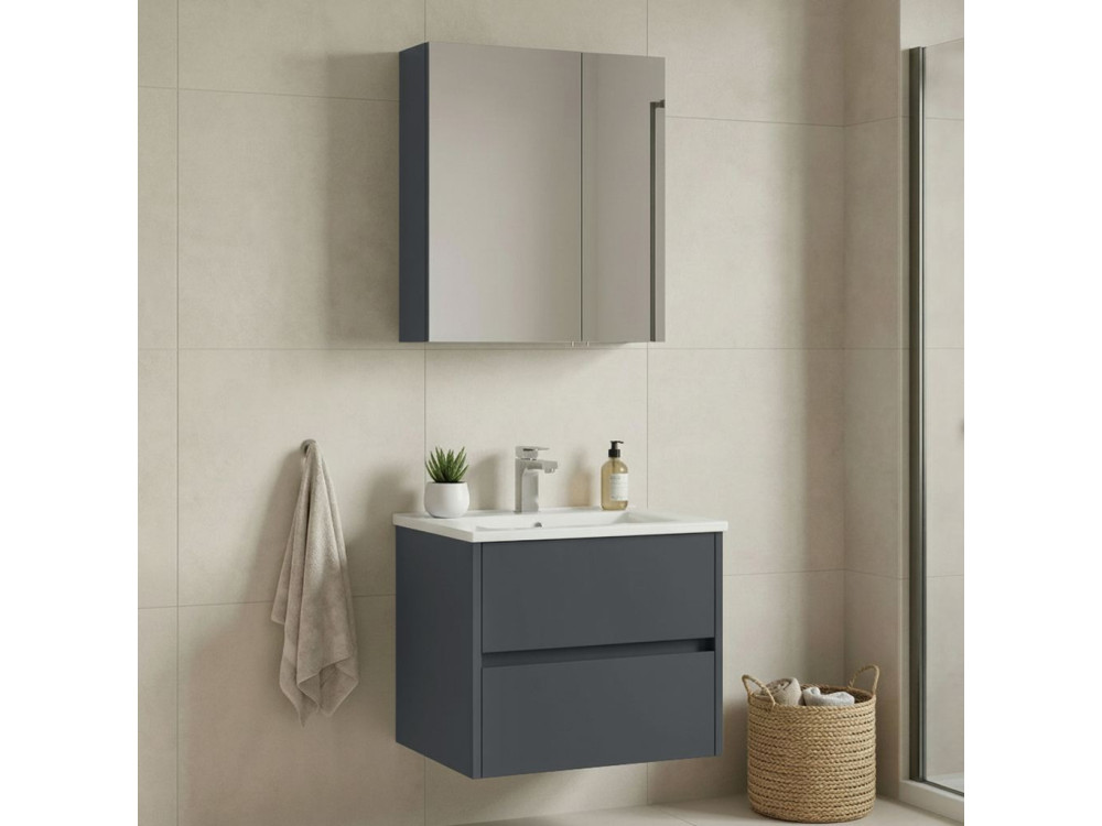 Zestaw szafki pod umywalkę z lustrem (2 elementy) „Side 65 v2” – 65 x 45 x 52 cm – matowy antracyt
