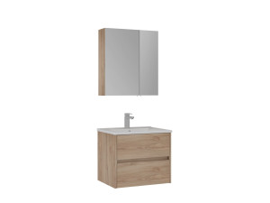 Zestaw szafki pod umywalkę z lustrem (2 elementy) „Side 65 v2” – 65 x 45 x 52 cm – dąb