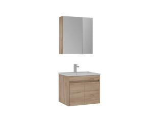 Zestaw szafki pod umywalkę z lustrem (2 elementy) „Side 65 v2” – 65 x 45 x 52 cm – dąb