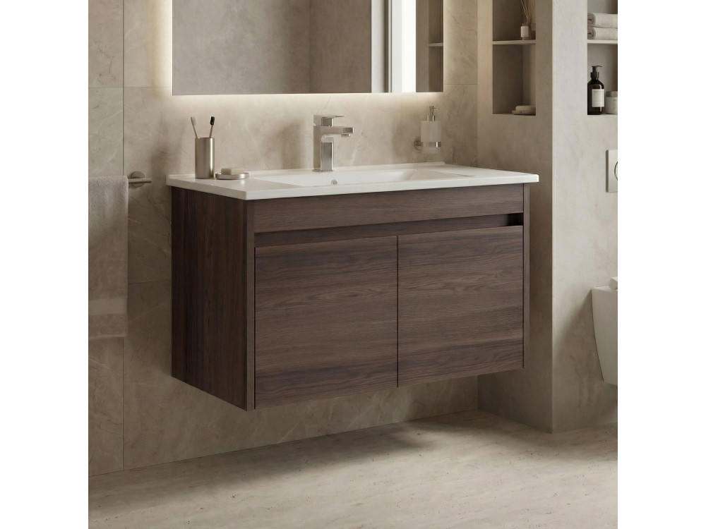 Szafka pod umywalkę „Side 85 v2” – 85 x 45 x 52 cm – ciemny orzech
