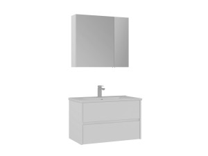 Zestaw szafki pod umywalkę z lustrem (2 elementy) „Side 85 v2” – 85 x 45 x 52 cm – matowa biel