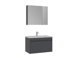 Zestaw szafki pod umywalkę z lustrem (2 elementy) „Side 85 v2” – 85 x 45 x 52 cm – matowy antracyt