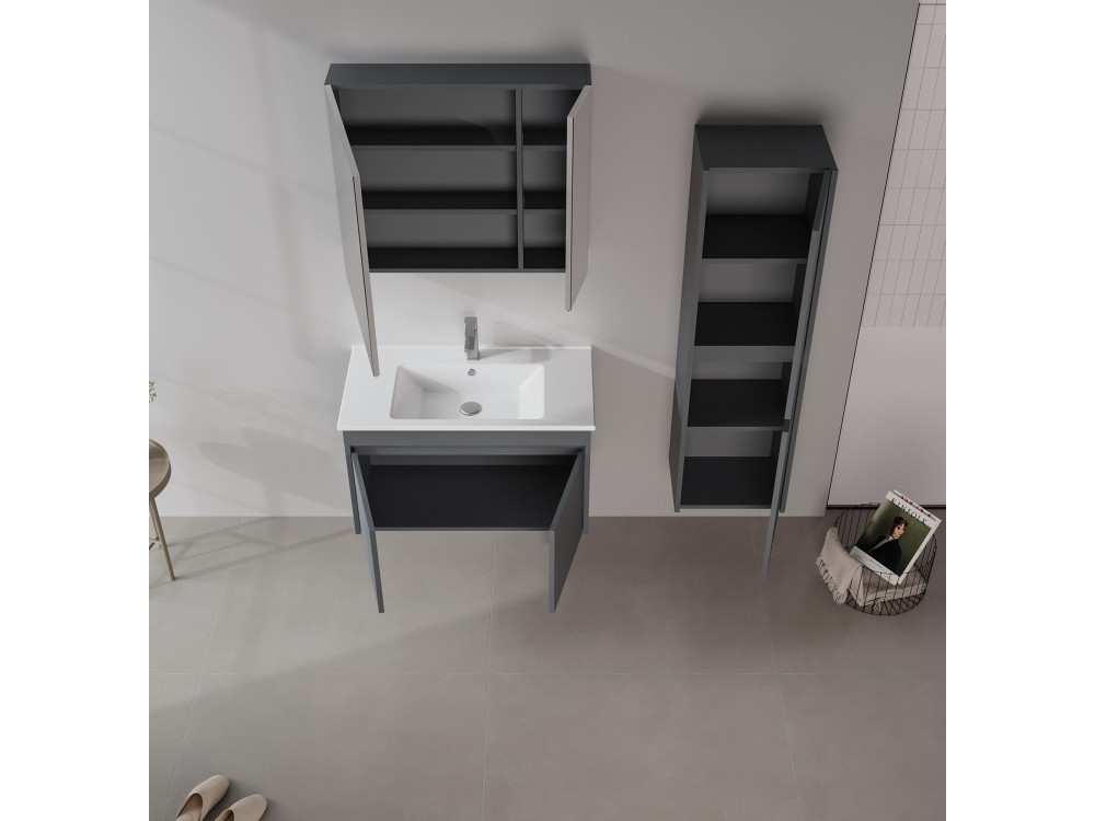 Zestaw szafki pod umywalkę z lustrem (2 elementy) „Side 85 v2” – 85 x 45 x 52 cm – matowy antracyt