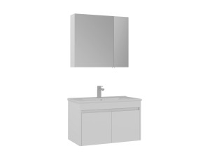 Zestaw szafki pod umywalkę z lustrem (2 elementy) „Side 85 v2” – 85 x 45 x 52 cm – matowa biel