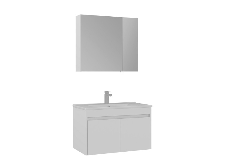 Zestaw szafki pod umywalkę z lustrem (2 elementy) „Side 85 v2” – 85 x 45 x 52 cm – matowa biel