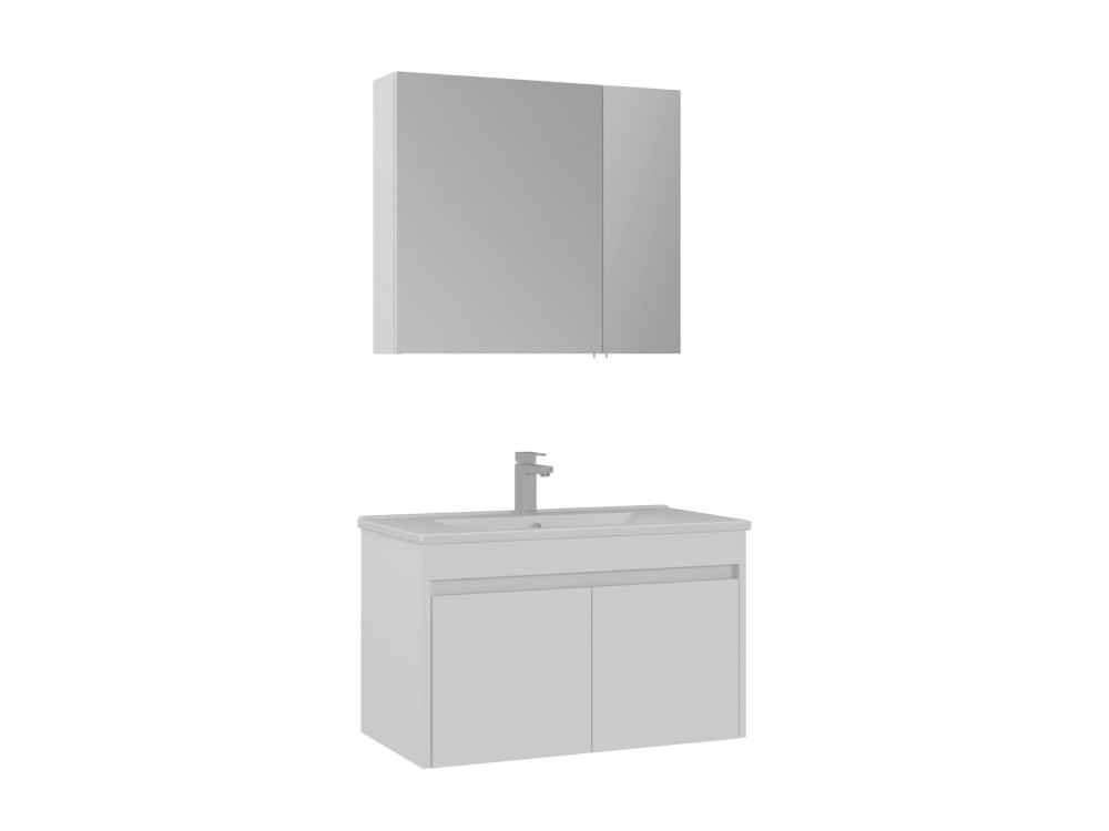 Zestaw szafki pod umywalkę z lustrem (2 elementy) „Side 85 v2” – 85 x 45 x 52 cm – matowa biel
