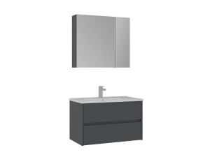 Zestaw szafki pod umywalkę z lustrem (2 elementy) „Side 85 v2” – 85 x 45 x 52 cm – matowy antracyt