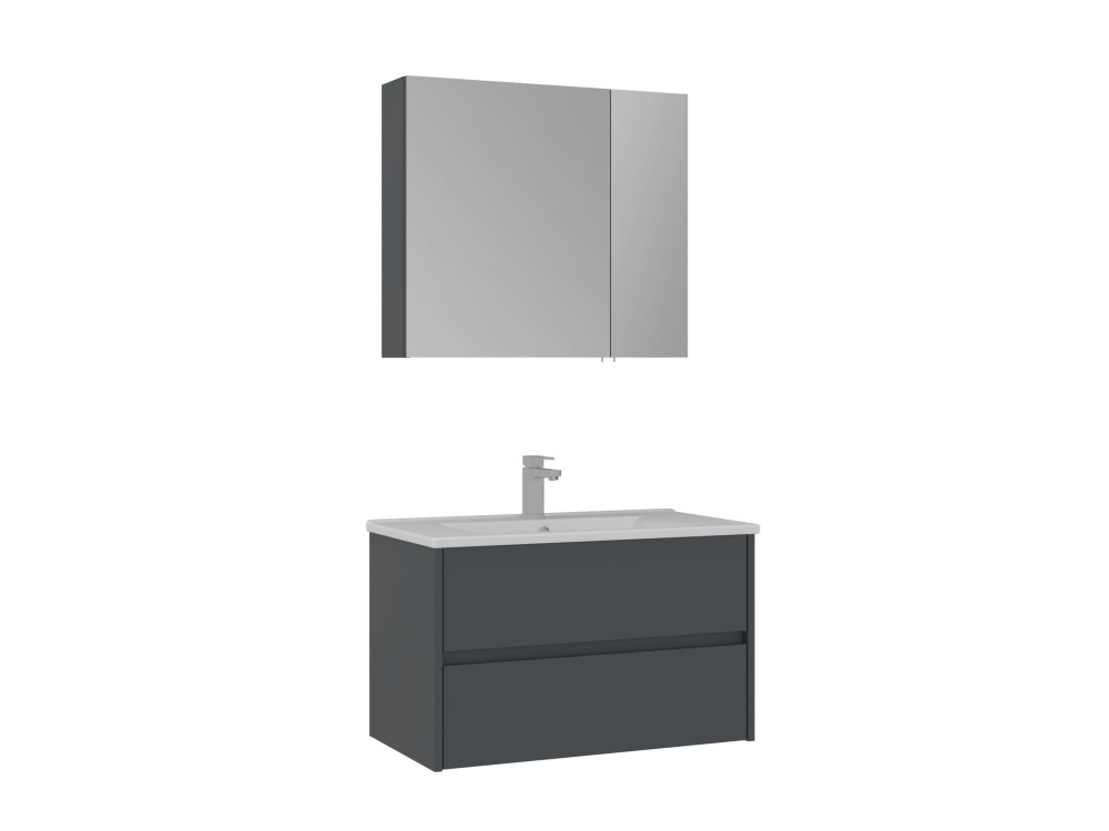 Zestaw szafki pod umywalkę z lustrem (2 elementy) „Side 85 v2” – 85 x 45 x 52 cm – matowy antracyt