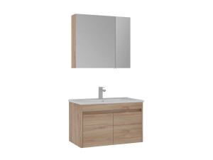Zestaw szafki pod umywalkę z lustrem (2 elementy) „Side 85 v2” – 85 x 45 x 52 cm – dąb