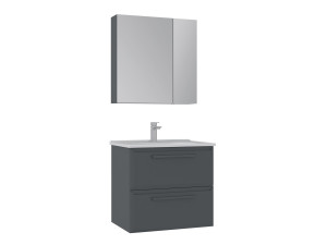 Zestaw szafki pod umywalkę z lustrem (2 elementy) „Nuvola 65 v2” – 65 x 50 x 62 cm – antracyt