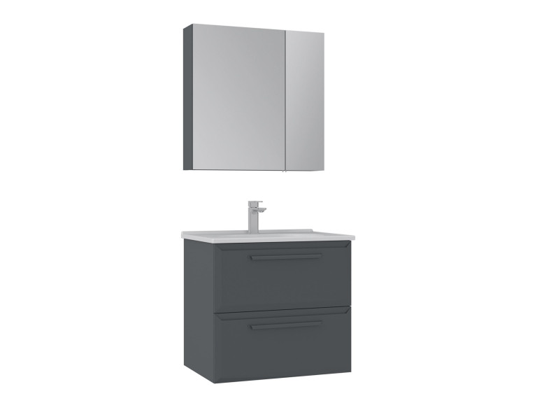 Zestaw szafki pod umywalkę z lustrem (2 elementy) „Nuvola 65 v2” – 65 x 50 x 62 cm – antracyt