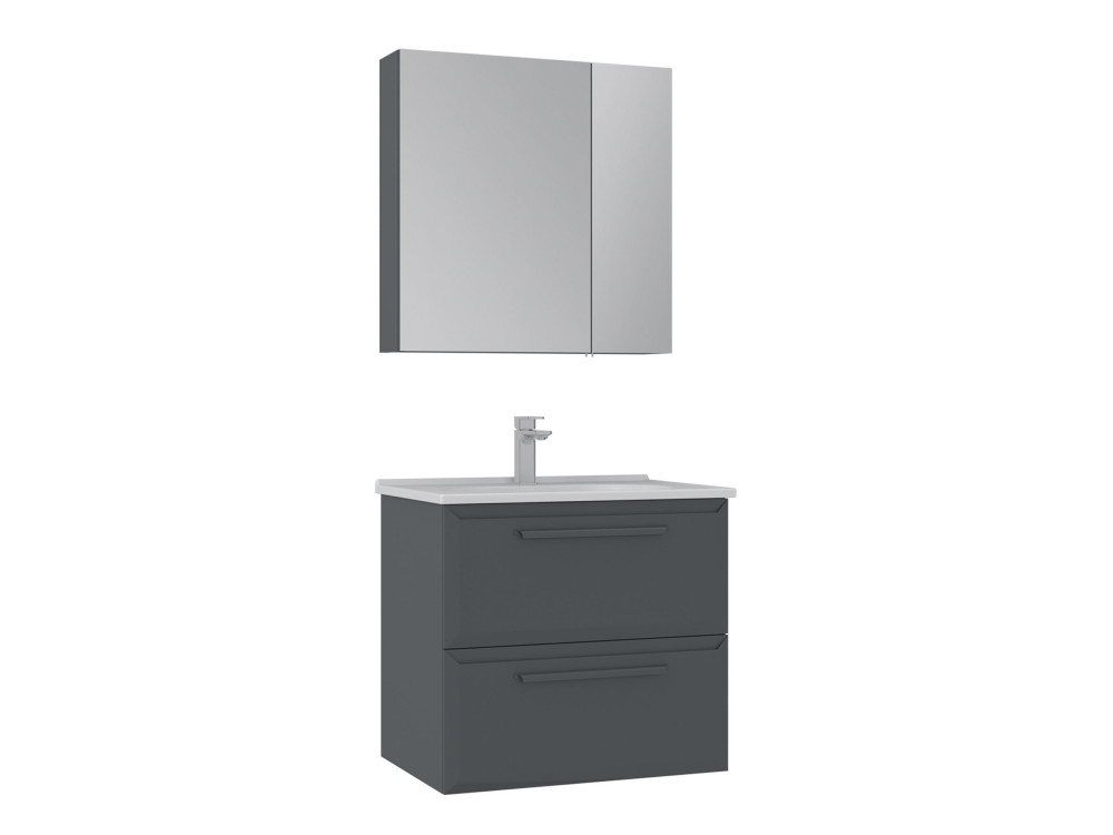 Zestaw szafki pod umywalkę z lustrem (2 elementy) „Nuvola 65 v2” – 65 x 50 x 62 cm – antracyt