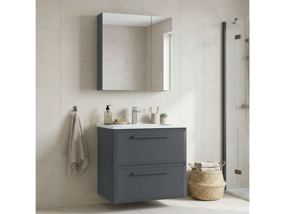 Zestaw szafki pod umywalkę z lustrem (2 elementy) „Nuvola 65 v2” – 65 x 50 x 62 cm – antracyt