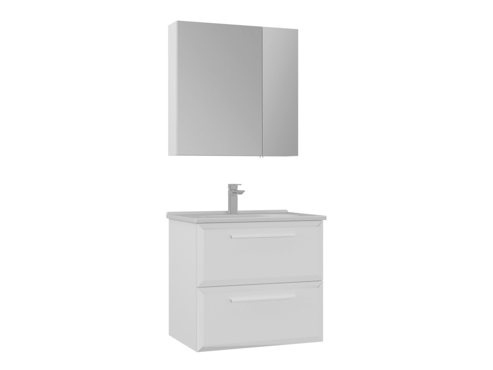 Zestaw szafki pod umywalkę z lustrem (2 elementy) „Nuvola 65 v2” – 65 x 50 x 62 cm – biały
