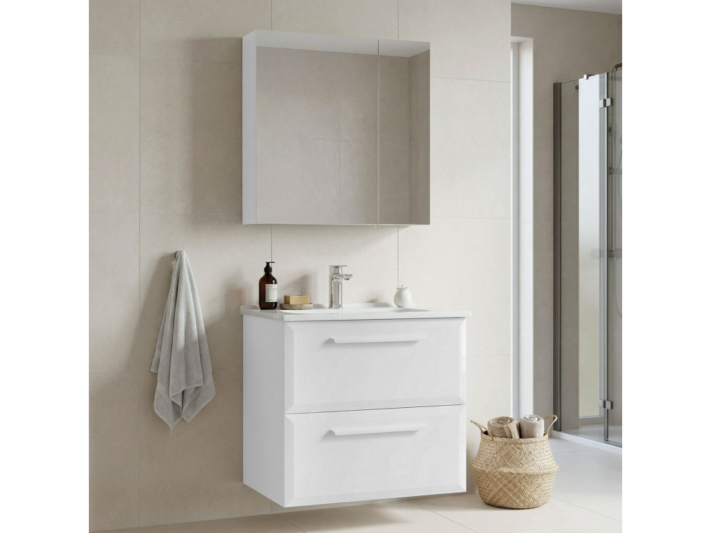 Zestaw szafki pod umywalkę z lustrem (2 elementy) „Nuvola 65 v2” – 65 x 50 x 62 cm – biały