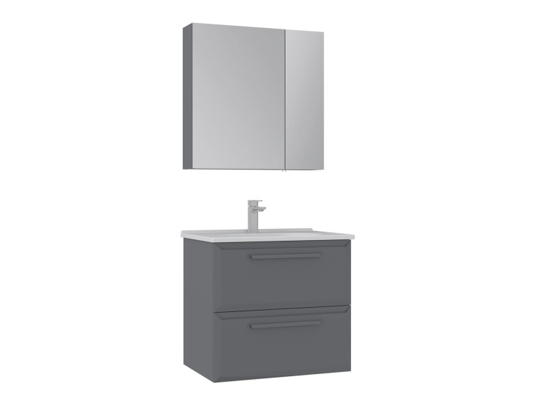 Zestaw szafki pod umywalkę z lustrem (2 elementy) „Nuvola 65 v2” – 65 x 50 x 62 cm – szary