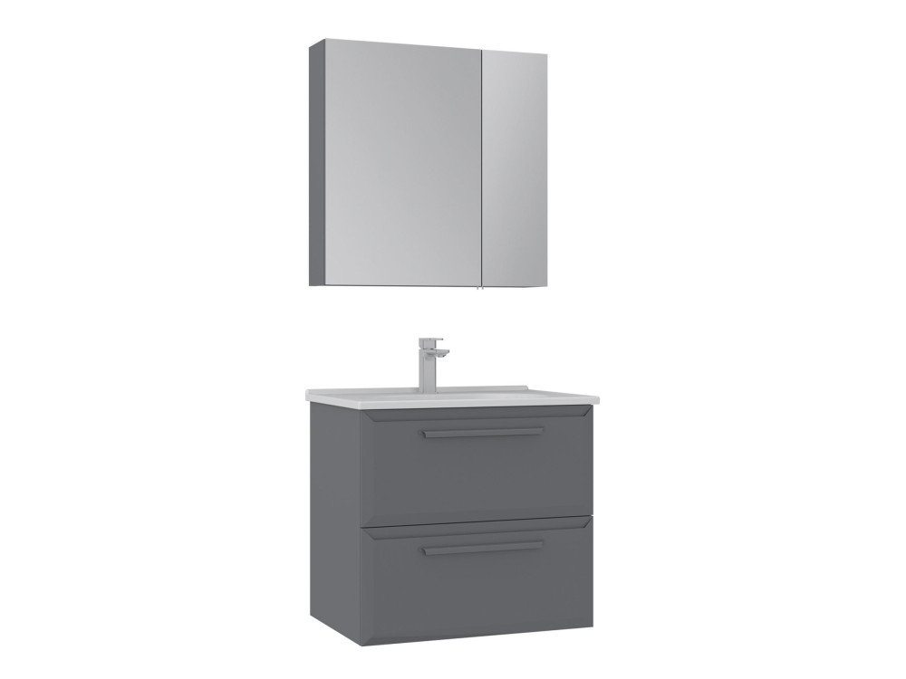 Zestaw szafki pod umywalkę z lustrem (2 elementy) „Nuvola 65 v2” – 65 x 50 x 62 cm – szary