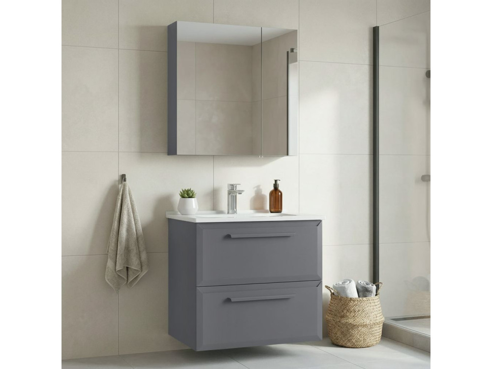 Zestaw szafki pod umywalkę z lustrem (2 elementy) „Nuvola 65 v2” – 65 x 50 x 62 cm – szary