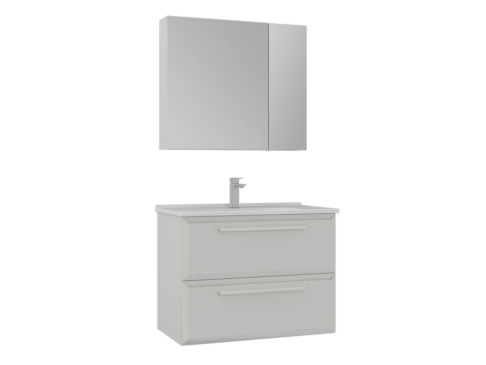 Zestaw szafki pod umywalkę z lustrem (2 elementy) „Nuvola 80 v2” – 80 x 50 x 62 cm – Cashmere