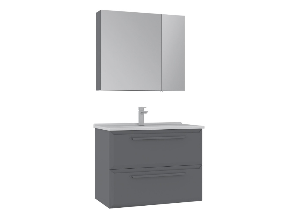 Zestaw szafki pod umywalkę z lustrem (2 elementy) „Nuvola 80 v2” – 80 x 50 x 62 cm – szary