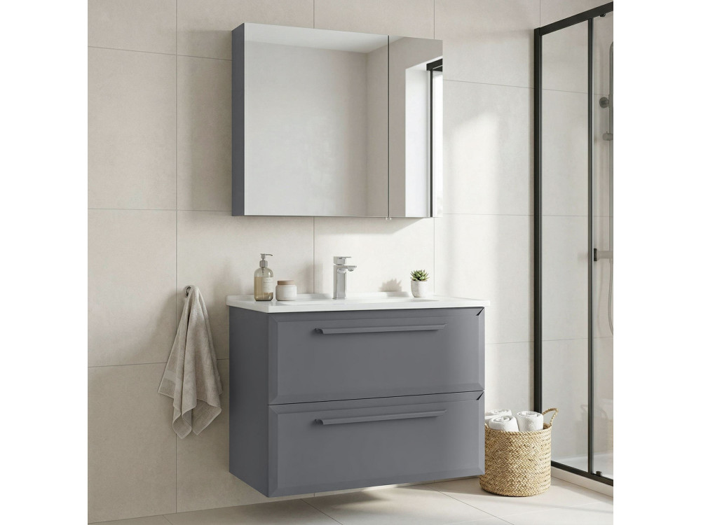 Zestaw szafki pod umywalkę z lustrem (2 elementy) „Nuvola 80 v2” – 80 x 50 x 62 cm – szary