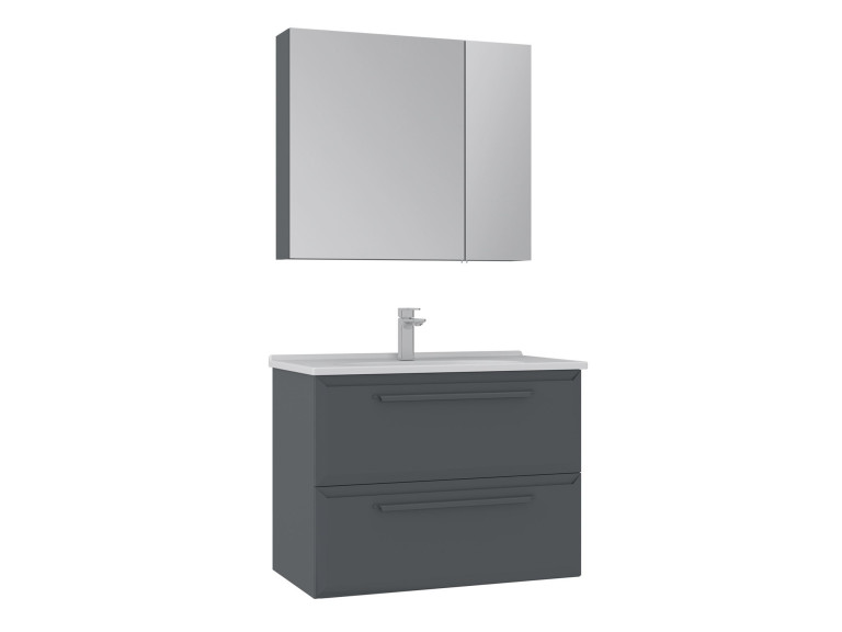 Zestaw szafki pod umywalkę z lustrem (2 elementy) „Nuvola 80 v2” – 80 x 50 x 62 cm – antracyt