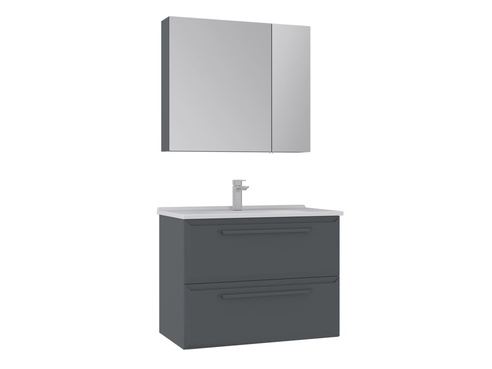 Zestaw szafki pod umywalkę z lustrem (2 elementy) „Nuvola 80 v2” – 80 x 50 x 62 cm – antracyt