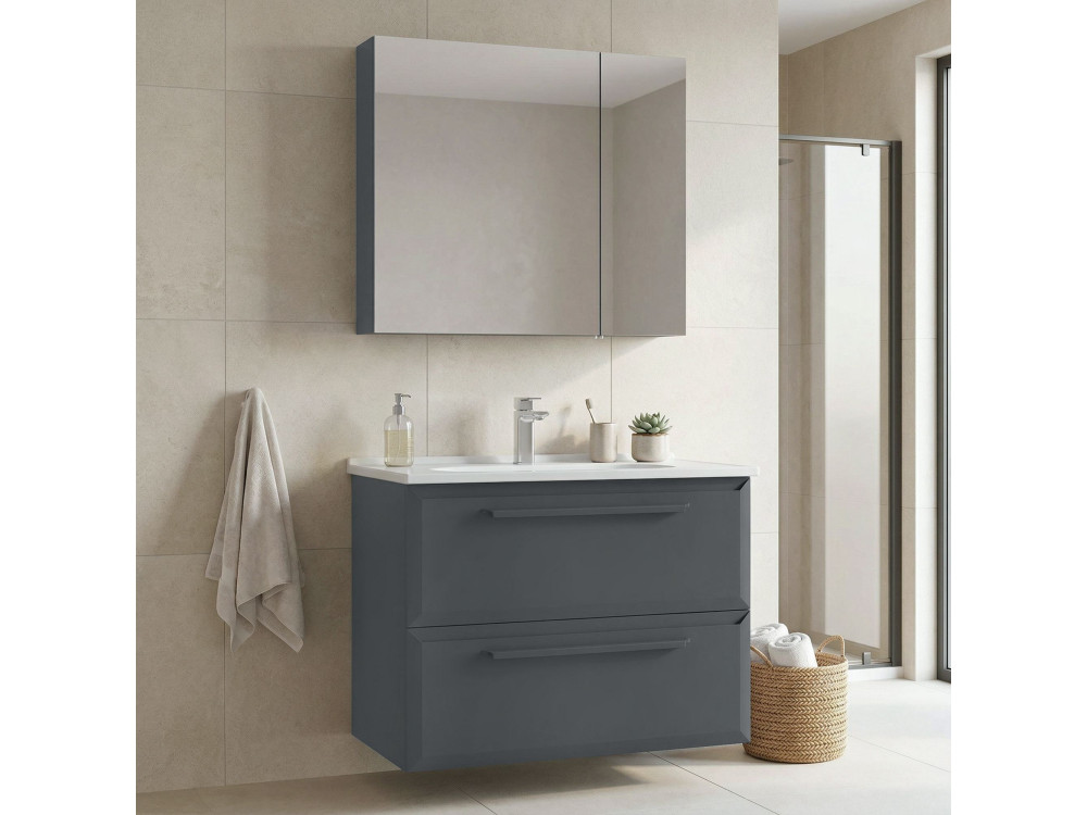 Zestaw szafki pod umywalkę z lustrem (2 elementy) „Nuvola 80 v2” – 80 x 50 x 62 cm – antracyt
