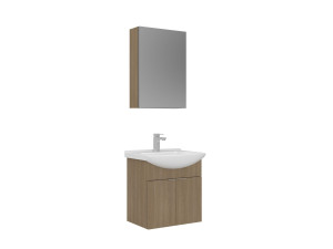 Zestaw szafki pod umywalkę z lustrem (2 elementy) „Purus 55” – 55 x 50 x 58 cm – dąb