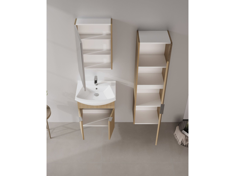 Zestaw szafki pod umywalkę z lustrem (2 elementy) „Purus 55” – 55 x 50 x 58 cm – dąb
