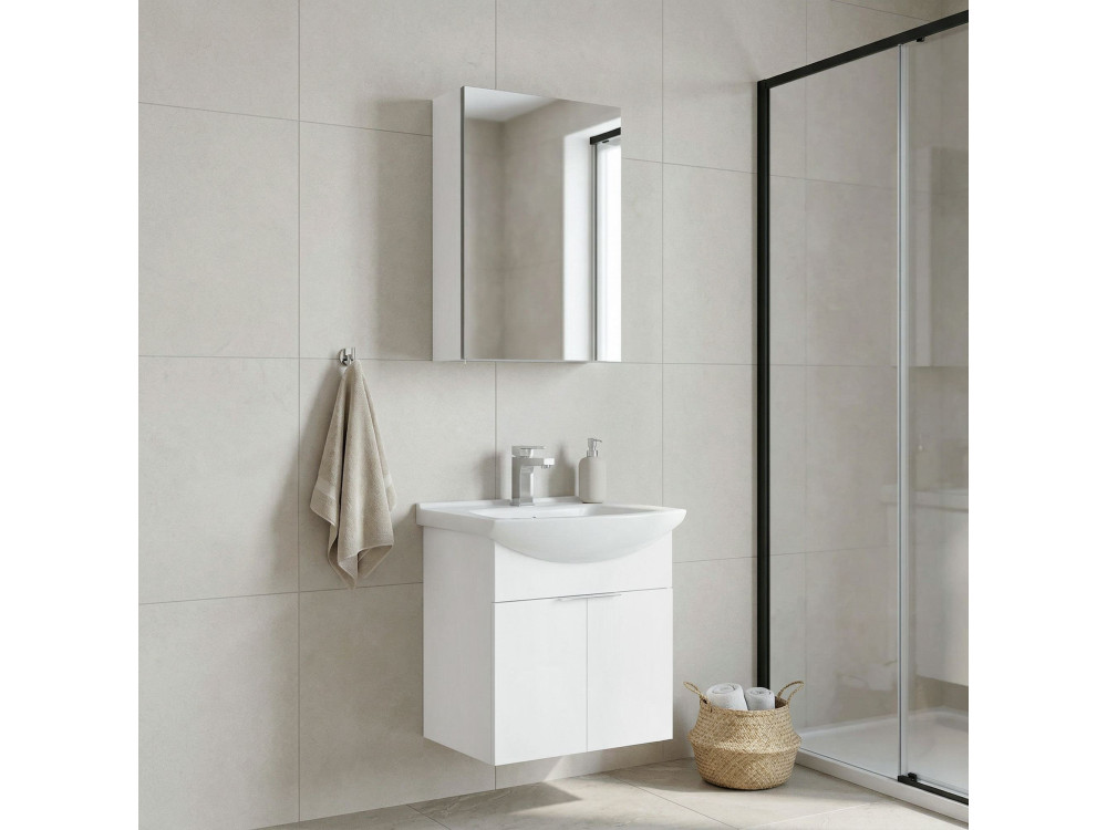 Zestaw szafki pod umywalkę z lustrem (2 elementy) „Purus 55” – 55 x 50 x 58 cm – biały