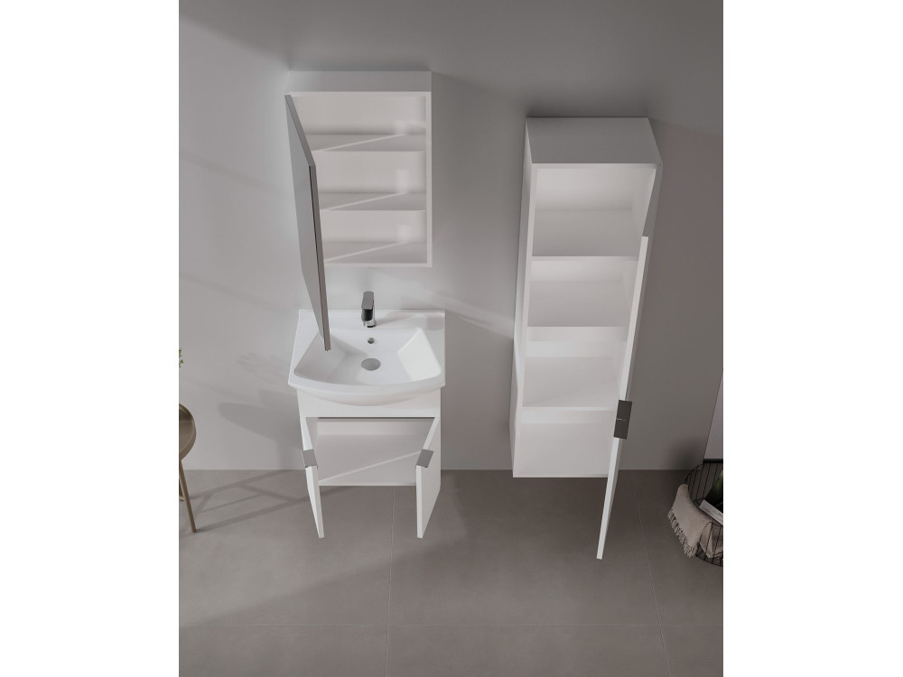 Zestaw szafki pod umywalkę z lustrem (2 elementy) „Purus 55” – 55 x 50 x 58 cm – biały