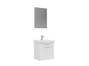 Zestaw szafki pod umywalkę z lustrem (2 elementy) „Purus 55” – 55 x 50 x 58 cm – biały