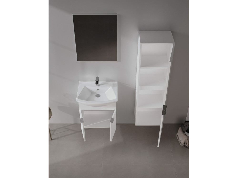 Zestaw szafki pod umywalkę z lustrem (2 elementy) „Purus 55” – 55 x 50 x 58 cm – biały
