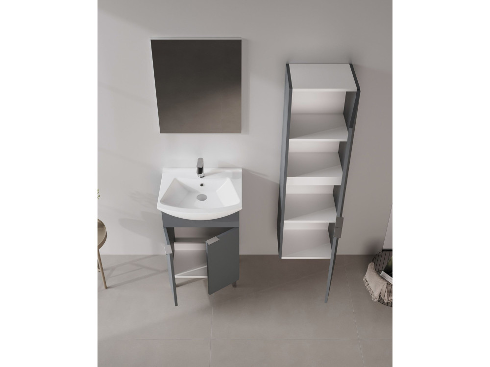 Zestaw szafki pod umywalkę z lustrem (2 elementy) „Purus 55” – 55 x 2 x 83 cm – matowy antracyt