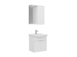 Zestaw szafki pod umywalkę z lustrem (2 elementy) „Purus 55” – 55 x 50 x 58 cm – biały