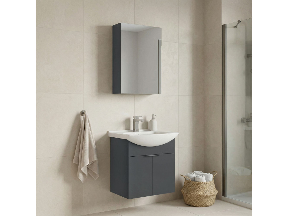 Zestaw szafki pod umywalkę z lustrem (2 elementy) „Purus 55” – 55 x 50 x 58 cm – matowy antracyt