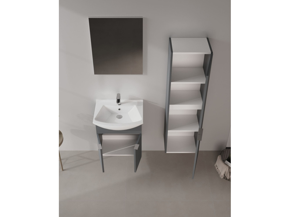 Zestaw szafki pod umywalkę z lustrem (2 elementy) „Purus 55” – 55 x 50 x 58 cm – matowy antracyt