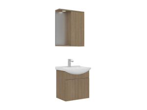 Zestaw szafki pod umywalkę z lustrem (2 elementy) „Purus 55” – 55 x 50 x 58 cm – dąb